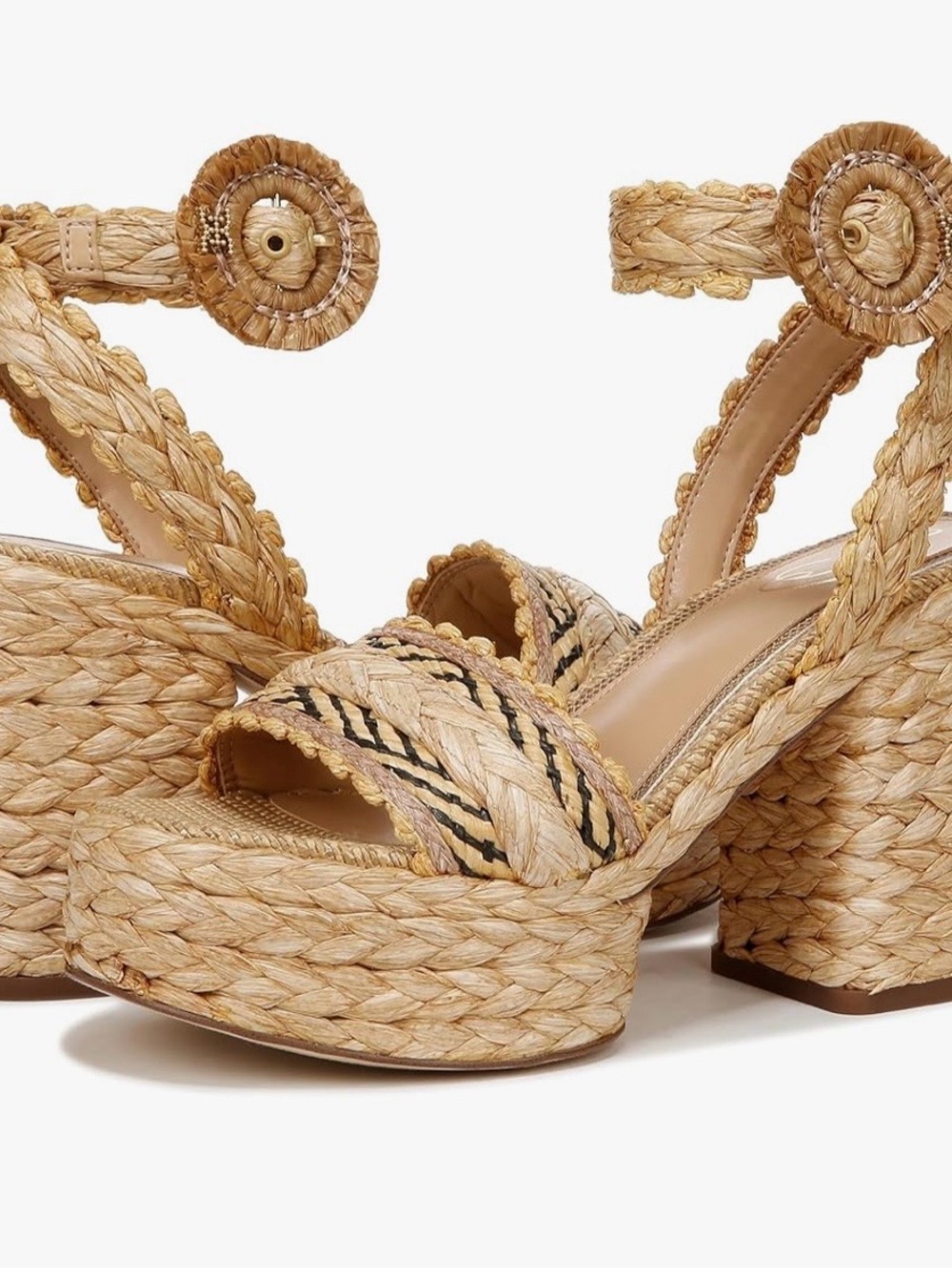 Sam Edelman Iliana Braided Raffia Platform Sandals - Natural Tan Black Accent